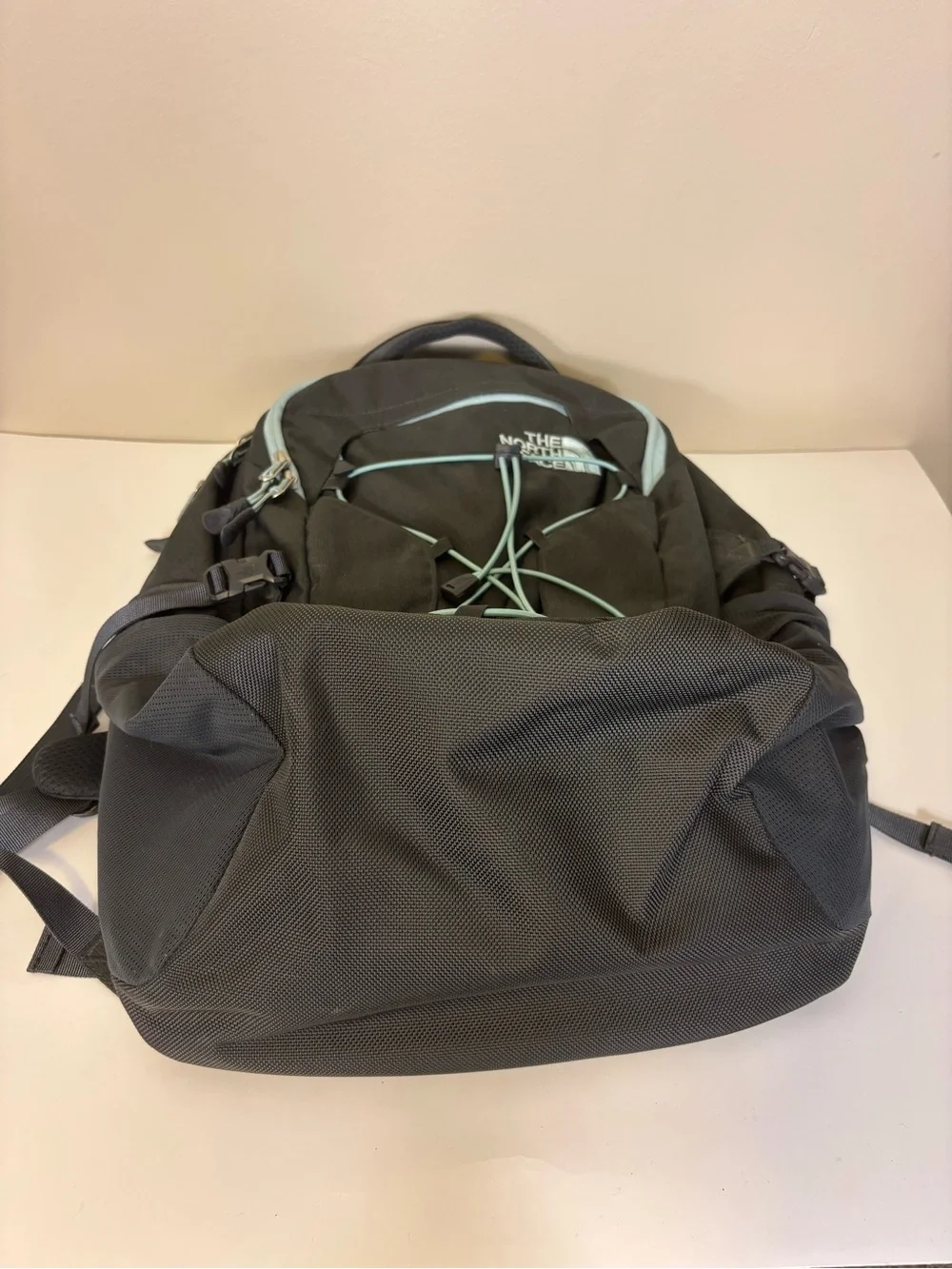 The North Face Borealis Grey Backpack with Light Blue Accents